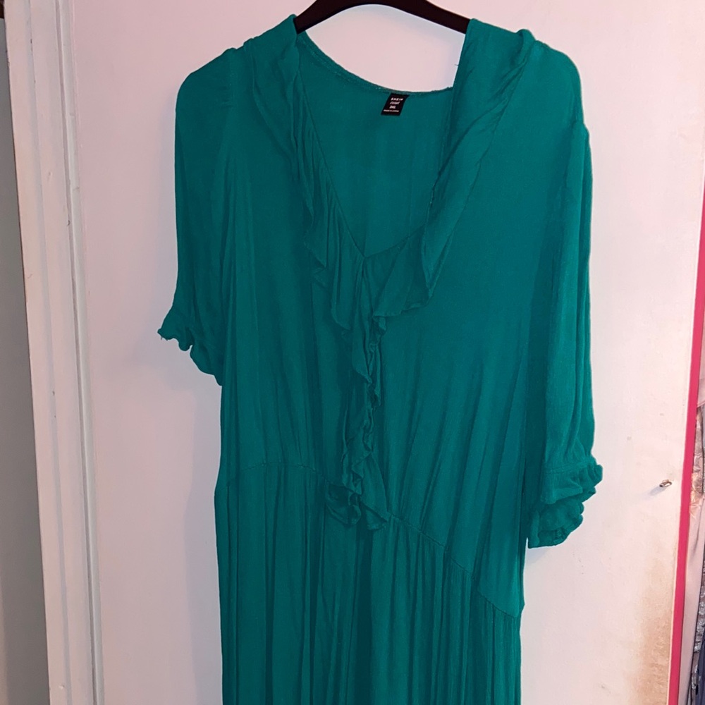 SHEIN Teal Long Sleeve Dress with Ruffles